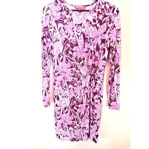Lilly Pulitzer Lynn Twist Dress Mulberry Wild Ride Elephant Pink Size L Midi